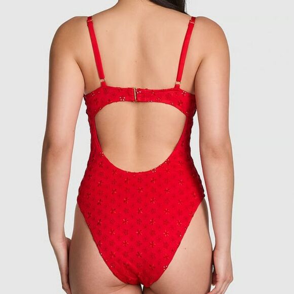 1308 NWT PINK by Frankies Bikinis Nova Eyelet One-Piece Swimsuit Sz XL - Picture 3 of 7